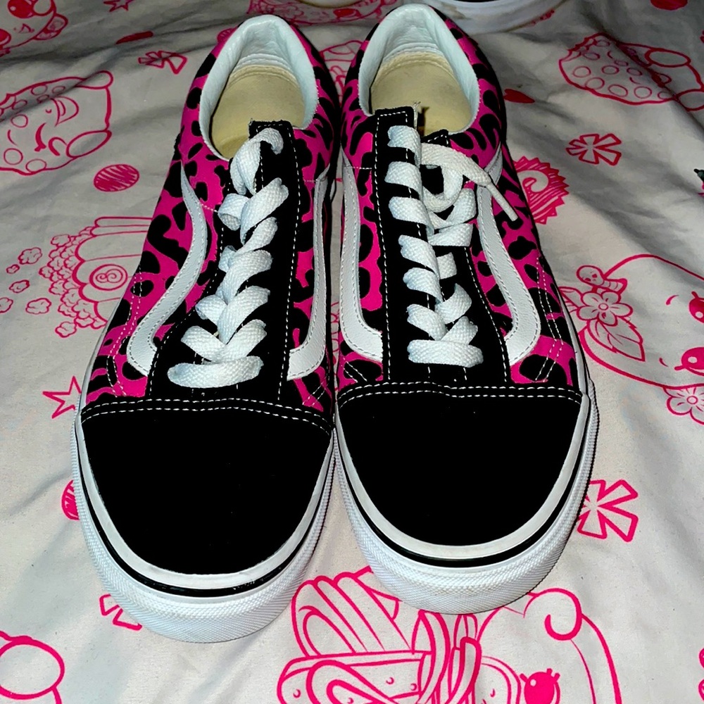 Pink and Black Leopard Print Vans